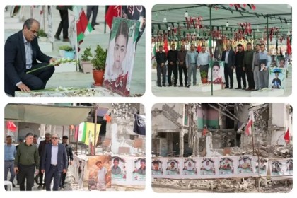 ادای احترام و تجدید میثاق مدیرکل امور مالیاتی هرمزگان با ۱۶۸ تن از شهدای مدرسه شجره طیبه میناب
